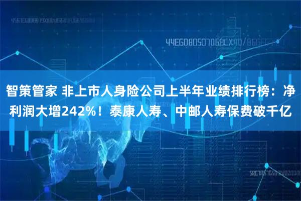智策管家 非上市人身险公司上半年业绩排行榜：净利润大增242%！泰康人寿、中邮人寿保费破千亿